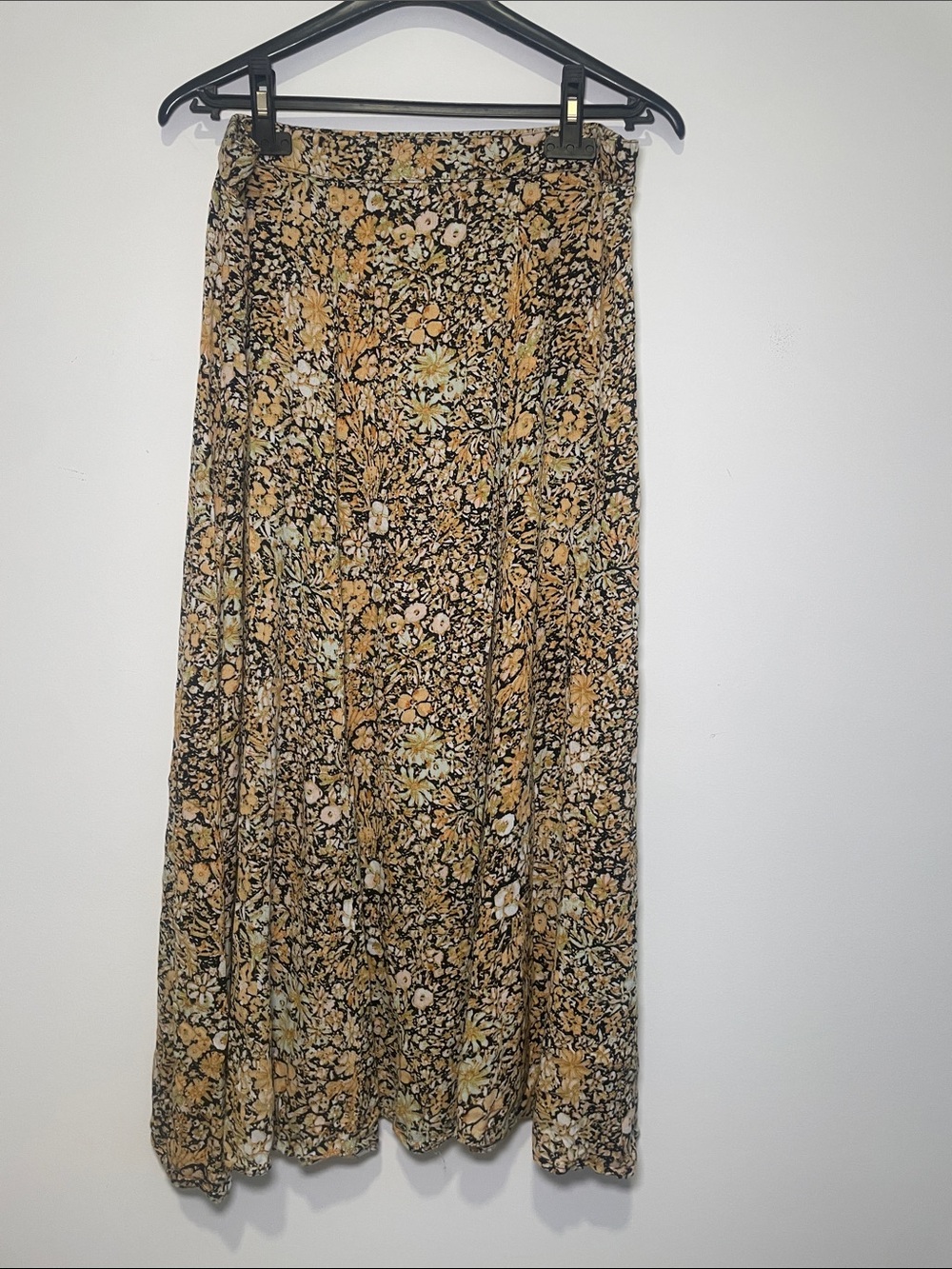 Chelsea & Theodore Mustard and Black Floral Maxi Skirt